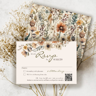 Rustic Watercolor Fall Floral Ivory Autumn Wedding RSVP Card