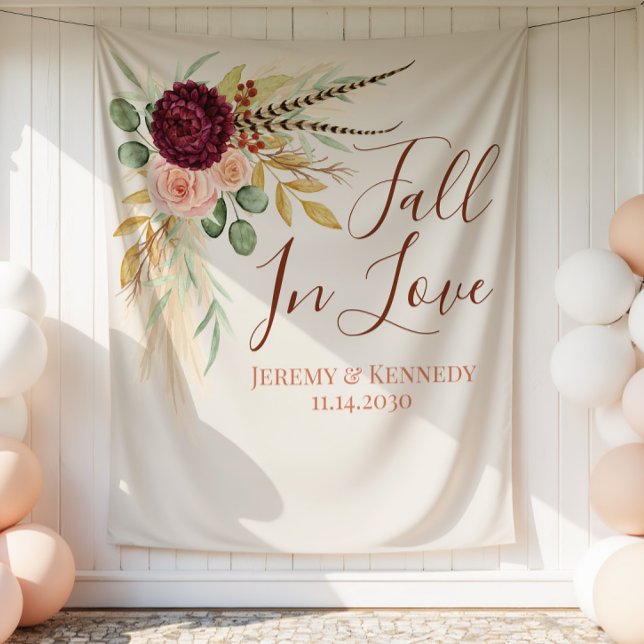 Rustic Watercolor Fall Floral Wedding Backdrop Tapestry (Creator Uploaded)