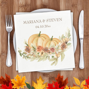 Rustic Watercolor Fall in Love Pumpkin Wedding Nap Napkin