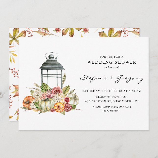 Rustic Watercolor Fall Lantern Wedding Shower  Invitation (Front/Back)