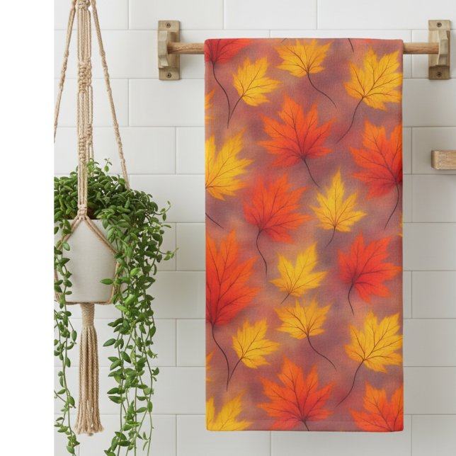 Rustic Watercolor Fall Leaves - Autumn Foliage Bath Towel Set (Creator Uploaded)