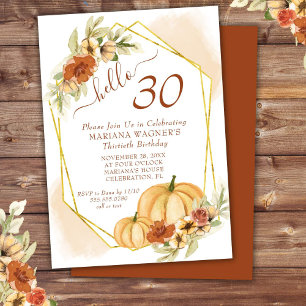 Rustic Watercolor Fall Pumpkin 30th Birthday Invit Invitation