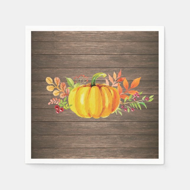 Rustic Watercolor Fall Pumpkin Autumn Napkin (Front)