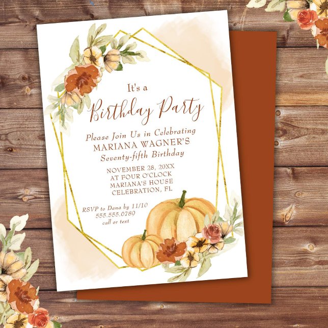 Rustic Watercolor Fall Pumpkin Birthday Party Invitation (Creator Uploaded)