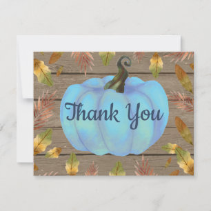 Rustic Watercolor Fall Pumpkin Blue Thank You card