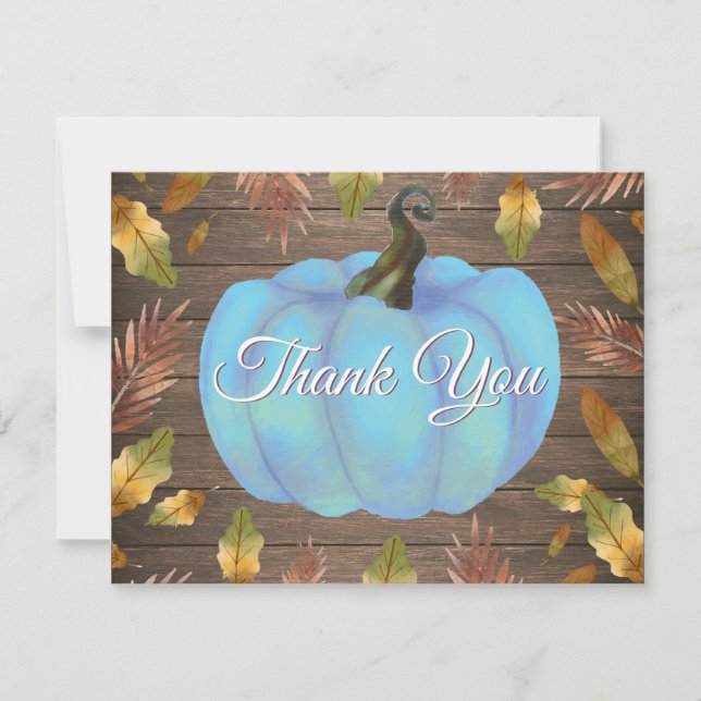 Rustic Watercolor Fall Pumpkin Blue Thank You card (Front)