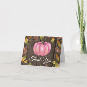Rustic Watercolor Fall Pumpkin Pink Thank You card