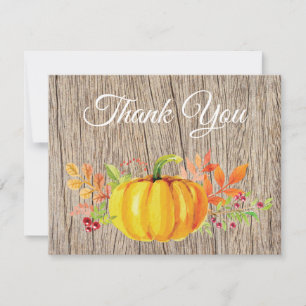 Rustic Watercolor Fall Pumpkin Thank You card