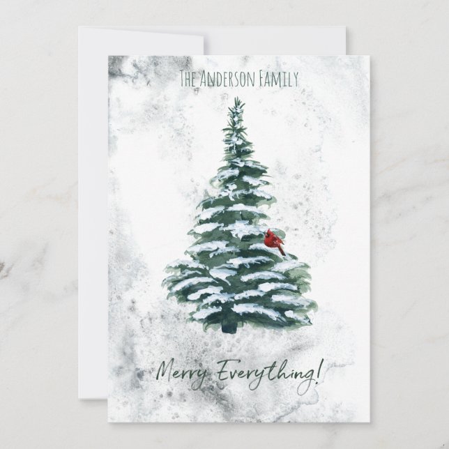 Rustic Watercolor Farmhouse Country Christmas Tree Holiday Card (Front)