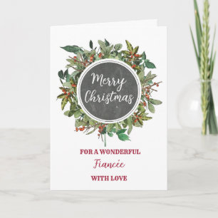 Rustic Watercolor Fiancée Merry Christmas Card