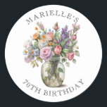 Rustic Watercolor Floral 70th Birthday  Classic Round Sticker<br><div class="desc">Rustic elegant watercolor florals in a vase,  surprise 70th birthday party stickers,  accompanied by a classic engraved style open face typography on a white background. Rustic earthy birthday party style. Customize for any age.</div>