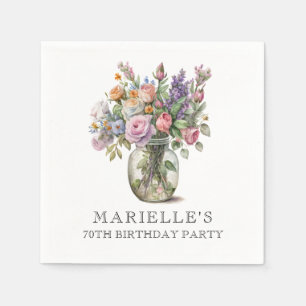 Rustic Watercolor Floral 70th Birthday  Napkin