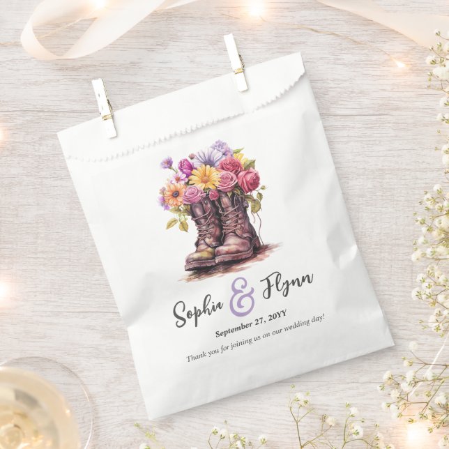Rustic Watercolor Floral Boots Country Wedding Favour Bag (Clipped)