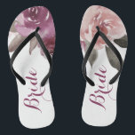 Rustic watercolor floral bride fall wedding flip flops<br><div class="desc">Romantic hand-drawn watercolor purple,  peach and burgundy roses floral design and blush pink vintage lace. Chic and elegant,  great flip flop for bride in vintage wedding,  rustic wedding or country wedding in fall.
See all the matching pieces in collection below.</div>