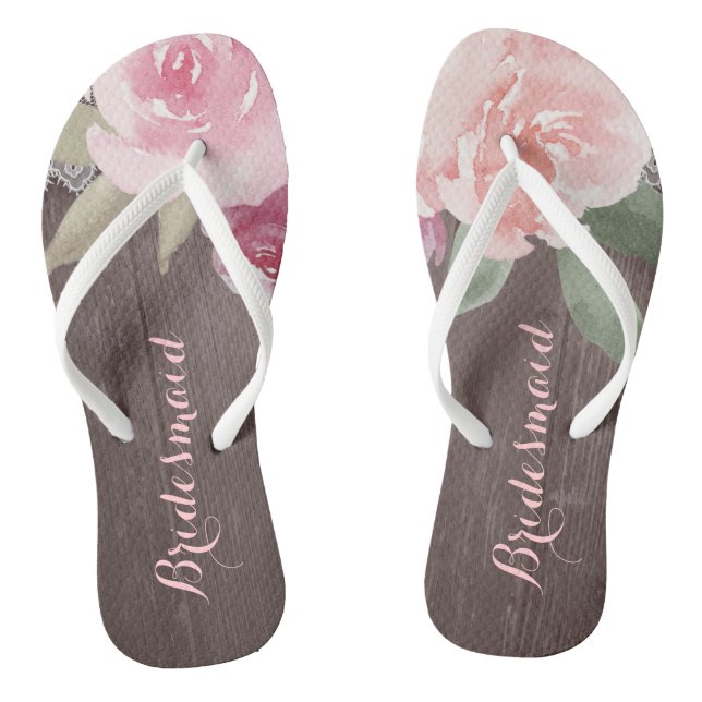 Rustic watercolor floral bridesmaid wedding flip flops (Footbed)