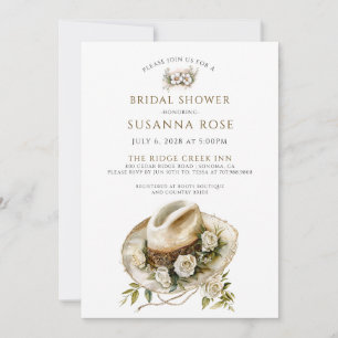 Rustic Watercolor Floral Cowgirl Hat Bridal Shower Invitation
