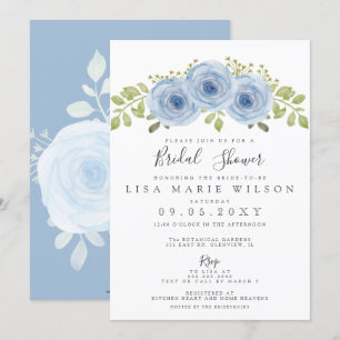 Rustic Watercolor Floral Dusty Blue Bridal Shower Invitation