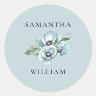 Rustic Watercolor Floral Dusty Blue Wedding Classic Round Sticker