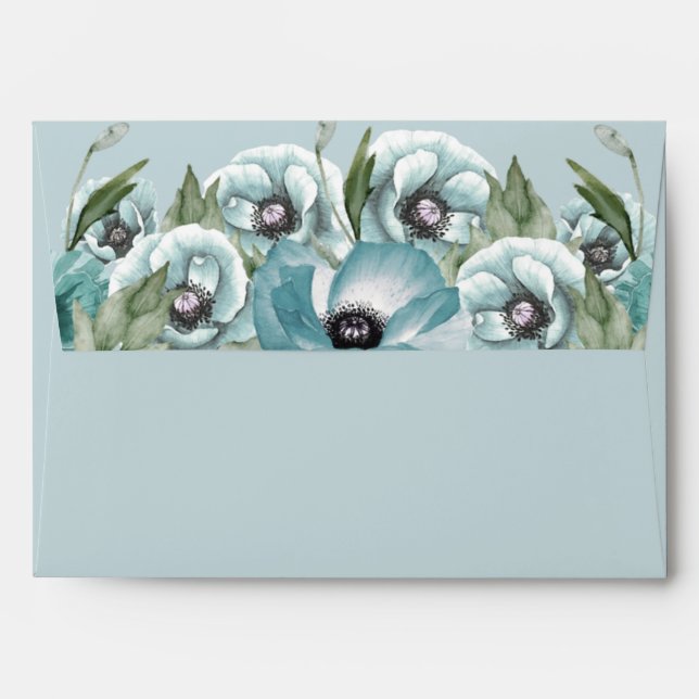 Rustic Watercolor Floral Dusty Blue Wedding Envelope (Back (Top Flap))