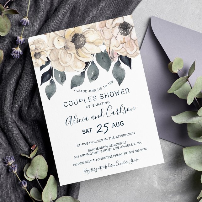 Rustic watercolor floral elegant couples shower invitation (Creator Uploaded)