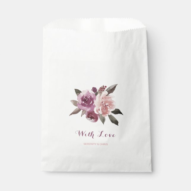 Rustic watercolor floral fall wedding favour bag (Front)