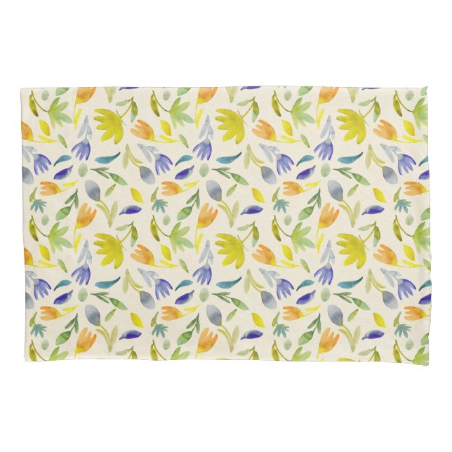 Rustic Watercolor Floral Garden Botanical Pillowcase (Front)
