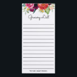 Rustic Watercolor Floral Grocery List with Name Magnetic Notepad<br><div class="desc">An attractive personalized grocery list notepad for your fridge, this design has a lovely watercolor floral arrangement with a rustic boho-inspired look. It includes a top border of mixed flowers in pink, burgundy, purple, yellow, peach and deep coral with mixed greenery. Personalize with your family name or other desired text....</div>