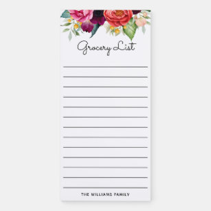 Rustic Watercolor Floral Grocery List with Name Magnetic Notepad
