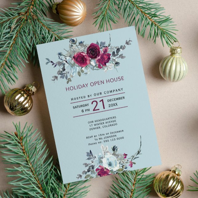 Rustic watercolor floral Holiday Open House Invitation (Creator Uploaded)