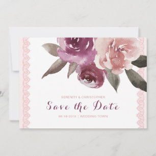 Rustic watercolor floral lace save the date