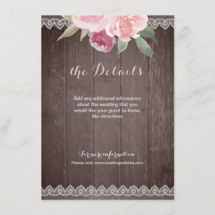 Rustic watercolor floral lace wedding details enclosure card
