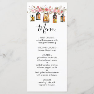 Rustic Watercolor Floral Lantern Menu Mariage