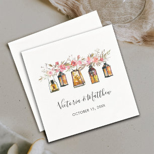 Rustic Watercolor Floral Lantern Wedding Napkin