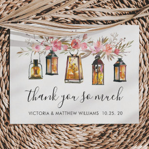 Rustic Watercolor Floral Lantern Wedding Thank You Card