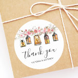 Rustic Watercolor Floral Lantern Wedding Thank You Classic Round Sticker<br><div class="desc">This Wedding Thank You Sticker features watercolor rustic lanterns,  candles and pink flowers. For more advanced customization of this design,  Please click the "Customize" button. Matching items are also available.</div>