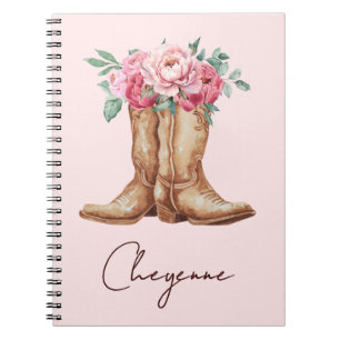 Rustic Watercolor Floral Pink Cowgirl Personalized Notebook