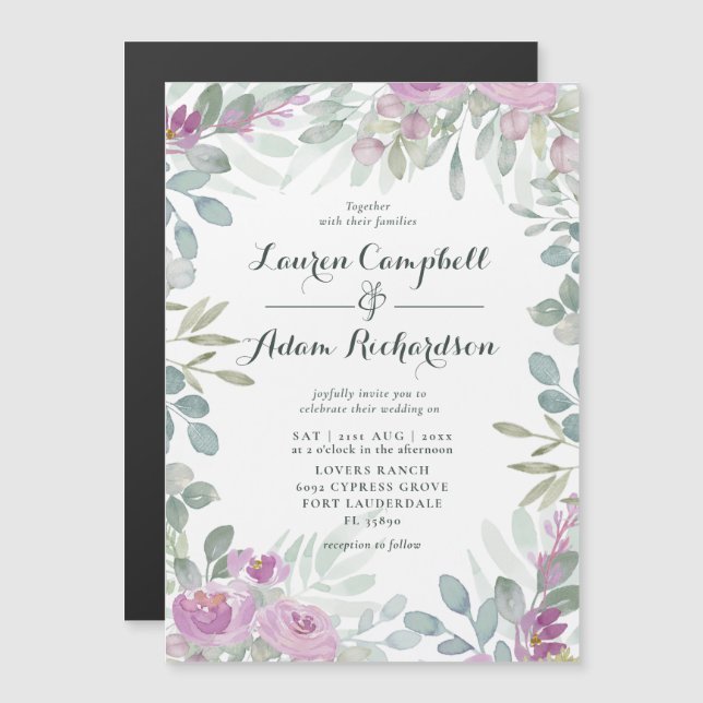 Rustic Watercolor Floral Pink Wedding Invitation (Front/Back)