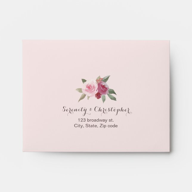 Rustic watercolor floral RSVP envelope lace liner (Front)