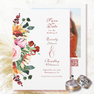 Rustic Watercolor Floral Save the Date Wedding  Invitation