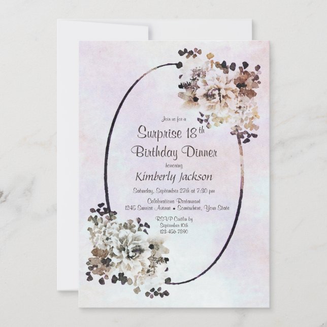 Rustic Watercolor Floral Surprise 18th Birthday Invitation (Front)