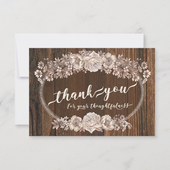 Rustic Watercolor Floral Thank You Card (Front)