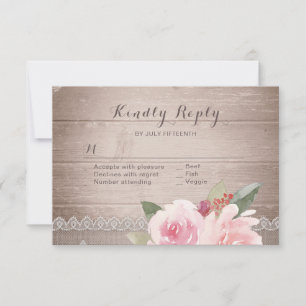 Rustic watercolor floral vintage lace wedding RSVP Card