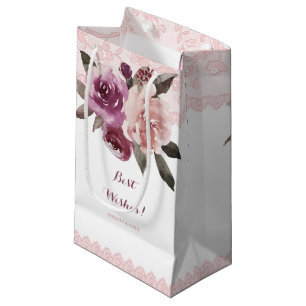 Rustic watercolor floral vintage lace wedding small gift bag