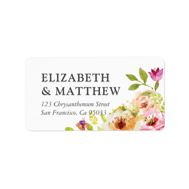 Rustic Watercolor Floral Wedding Label (Front)