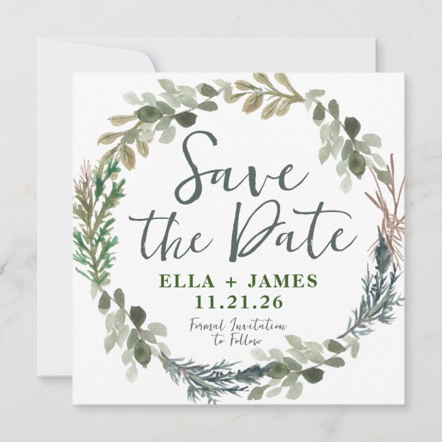 Rustic Watercolor Floral Wedding Save the Date Invitation (Front)