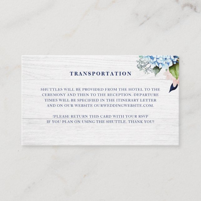 Rustic Watercolor Floral Wedding Transportation Enclosure Card (Front)