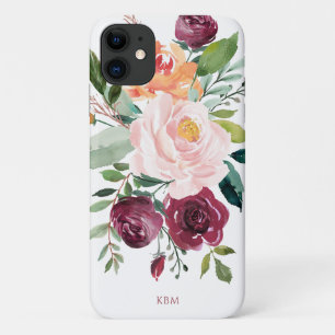Rustic Watercolor Floral with Monogram iPhone 11 Case