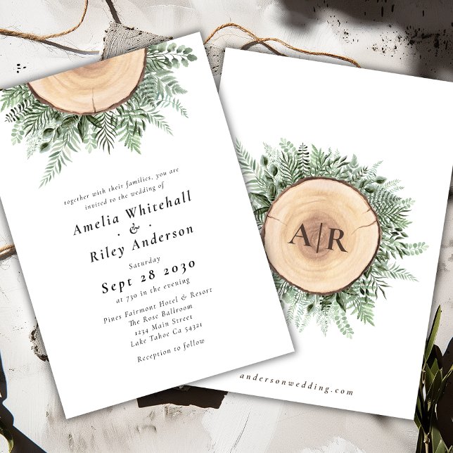 Rustic Watercolor Floral Wood Monogrammed Wedding Invitation (Creator Uploaded)