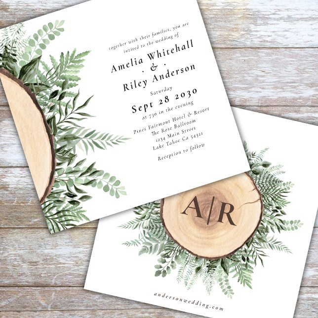 Rustic Watercolor Floral Wood Monogrammed Wedding Invitation (Creator Uploaded)