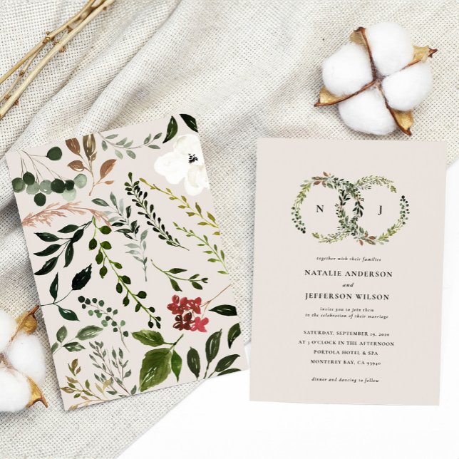Rustic watercolor floral wreath wedding invite (Creator Uploaded)
